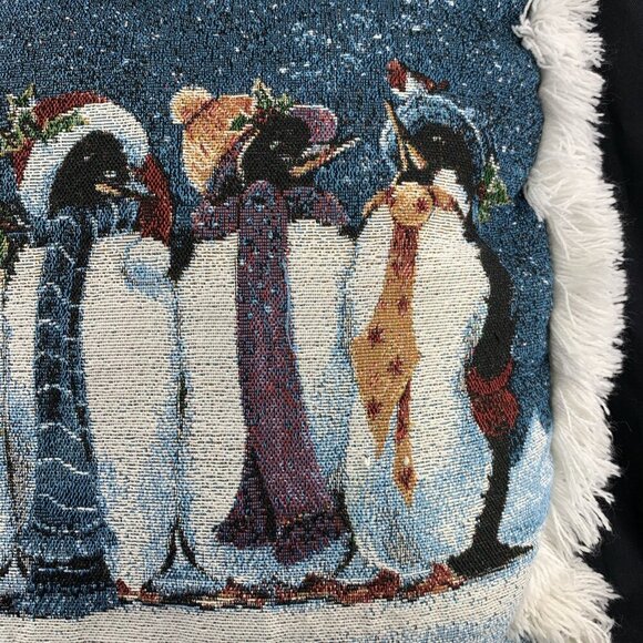 Caroling Penguins Pillow Lynne Jones Christmas Tapestry Throw Pillow 16” - Picture 4 of 6